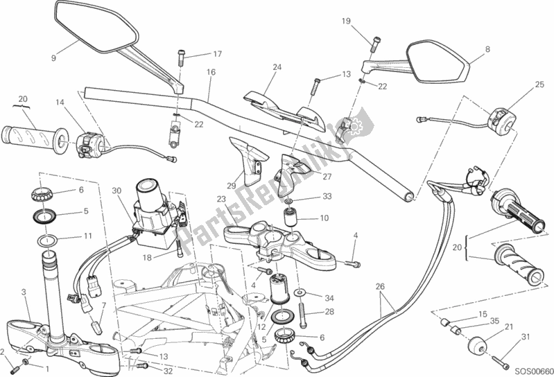 Todas as partes de Guidão do Ducati Diavel Carbon USA 1200 2013
